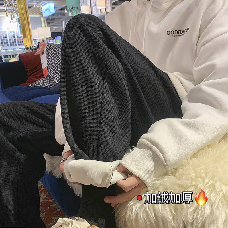 现货主推加绒加厚华夫格休闲裤！男女中性宽松束脚裤NB680图片