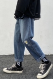 同款小雏菊刺绣宽松九分牛仔裤男NB101P58控68，男装牛仔裤，电商C303