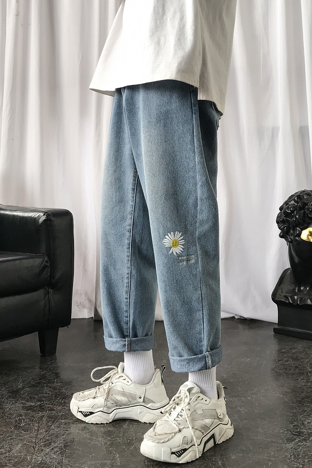 备货2w件推！雏菊牛仔九分裤宽松中性男女NB101P58（控68）,男装牛仔裤,电商C303