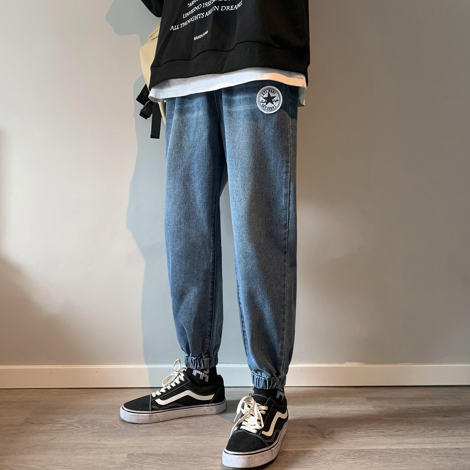爆款！秋冬束脚牛仔裤男女中性宽松老爹裤NB28P55,男装牛仔裤,电商C303