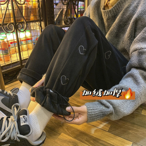 主推爱心刺绣加绒加厚运动卫裤！男女中性宽松直筒裤NB683图片