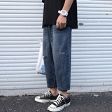 转化率高！主推破洞印花牛仔九分裤宽松老爹裤BM408P60，男装牛仔裤，电商C303