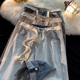 转化高抖音得物渐变牛仔裤男女中性宽松粗绳卷边裤高街NB805P55，男装牛仔裤，电商C303