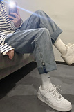 现货2万件备货主推!纽扣装饰宽松牛仔裤老爹裤九分裤NB386，男装牛仔裤，电商C303