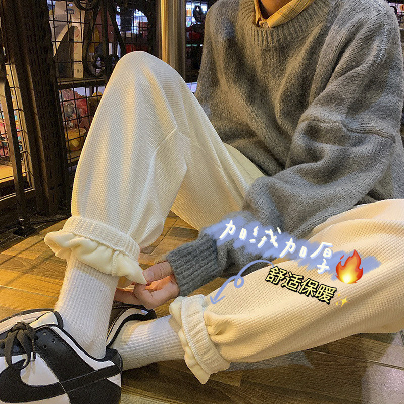 华夫格加绒休闲裤转化高！爆款中性男女宽松保暖束脚裤NB680P55,男装休闲裤,电商C303