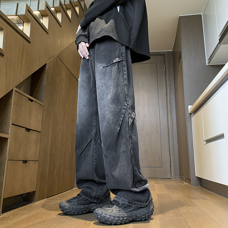 现货抖音高品质水洗高街设计感对称直筒牛仔裤NB989P65控85，男装牛仔裤，电商C303