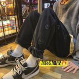 点击转化爱心刺绣加绒加厚运动卫裤！男女中性宽松直筒裤NB683，男装休闲裤，电商C303