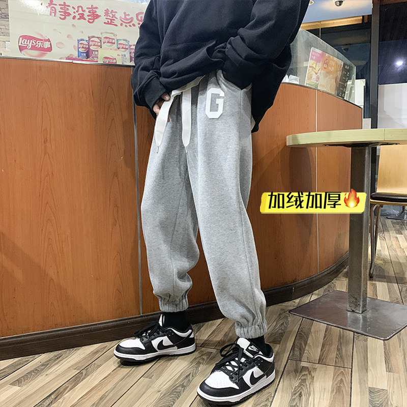 大G绣标加绒加厚卫裤爆！男女中性宽松休闲运动裤束脚裤NB689,男装休闲裤,电商C303