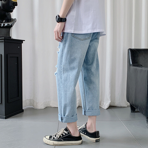 S-5XL转化超高！男女中性牛仔九分裤薄款破洞C303-NB160图片
