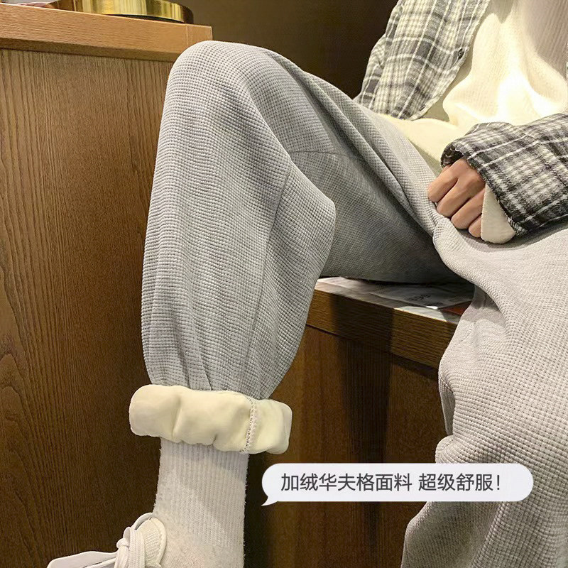 现货转化高加绒加厚华夫格休闲裤！男女中性宽松束脚裤NB680图片