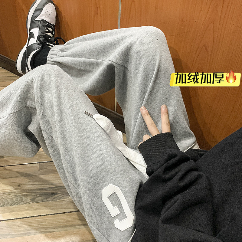 大G绣标加绒加厚卫裤！男女中性宽松休闲运动裤束脚裤NB689图片
