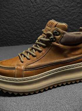 高帮时尚休闲鞋男厚底轻质马丁靴加绒潮流2024秋冬新款欧洲站板鞋