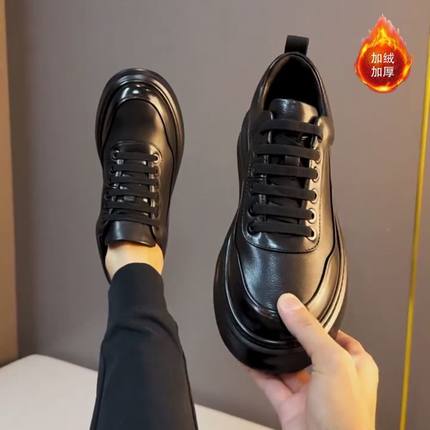 冬季男士新款真皮牛皮休闲板鞋加绒保暖舒适男款商务简欧高级板鞋