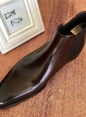 广州新款切尔西男靴高帮商务正装皮鞋真皮短靴尖头英伦马丁靴男