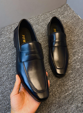 英伦真皮尖头商务正装皮鞋潮男青年真皮牛皮透气百搭系带德比鞋子