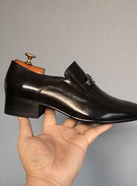 意大利进口春季真皮牛皮小尖头厚底增高商务皮鞋男士时尚高档婚鞋