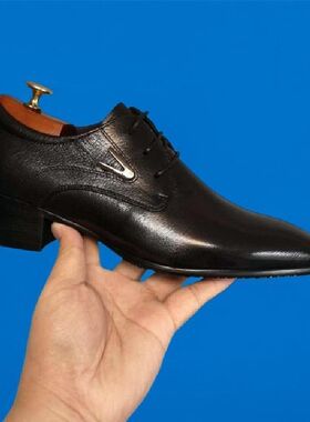 三接头新款系带男士增高高档正装商务尖头休闲皮鞋男鞋厚底英伦鞋