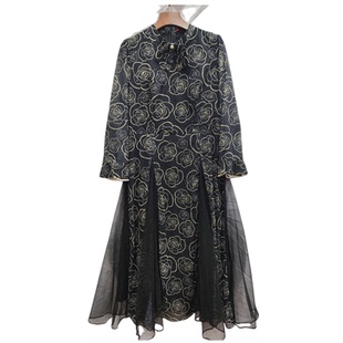 商场同款 长裙3366 复古民族风立领提花收腰显瘦春秋连衣裙中式