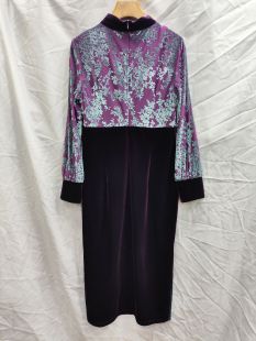 连衣裙9015 改良旗袍裙2024秋款 立领丝绒拼接收腰提花包臀长袖