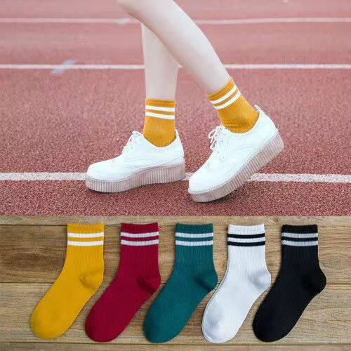 5双袜子女中筒春秋款女士袜子休闲运动女袜彩色时尚女式袜子