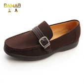 立马精品头层牛皮休闲磨砂男鞋 处理 断码 反绒皮鞋 软橡胶底套脚便鞋