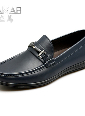 精品黄牛皮O 商务休闲男鞋 套脚金属扣拉线手工鞋P5301B221112F