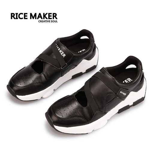 热米RICE MAKER新品镂空透气头层牛皮休闲凉爽运动潮鞋MD底