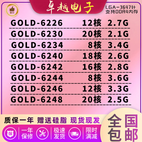 INTEL金牌CPU624862526254