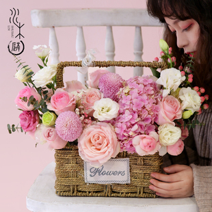 水木麟成都鲜花配送花店生日花束同城速递康乃馨向日葵手提花订花