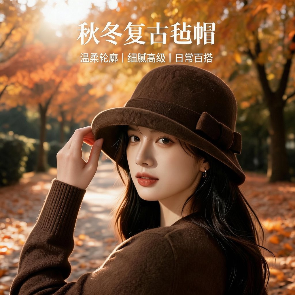 秋冬羊毛呢赫本风渔夫帽显脸小