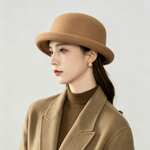 新款法式复古小香风羊毛呢礼帽女秋冬时尚渔夫帽显脸小气质盆帽子