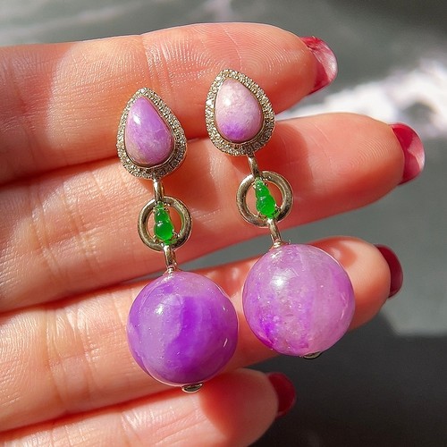 18K金耳环镶嵌老矿舒俱来圆珠