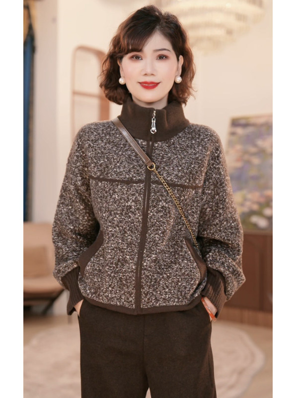 年轻妈妈秋装时尚外套2025新款洋气中老年女装保暖针织夹克上衣服