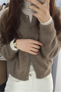 超火cec外套针织 圆领打底衫 清仓早春100%纯山羊绒开衫 毛衣女短款