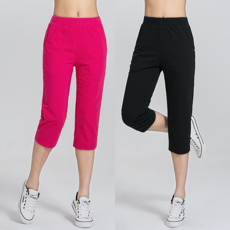 运动七分裤女夏季薄款跑步裤中年妈妈外穿休闲裤宽松直筒纯棉中裤