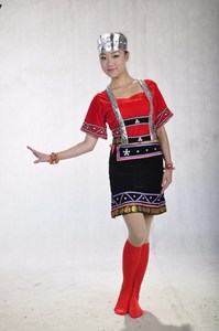 云南少数民族佤族女装/舞蹈演出服装/红色短款短裙舞台表演服饰
