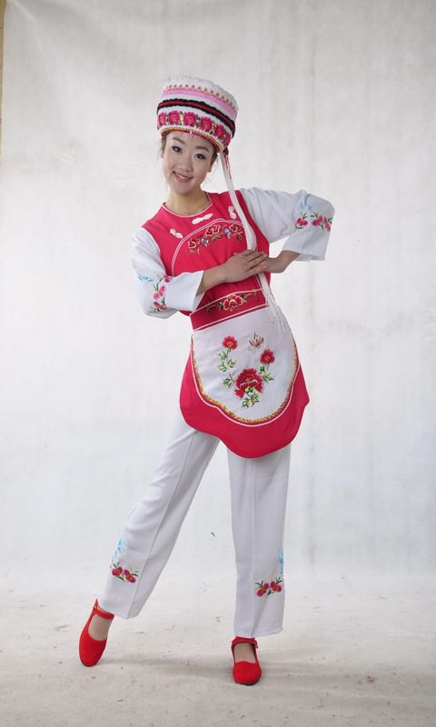 云南大理少数民族白族服装/葫芦丝舞台演出服饰/舞蹈表演女装玫色