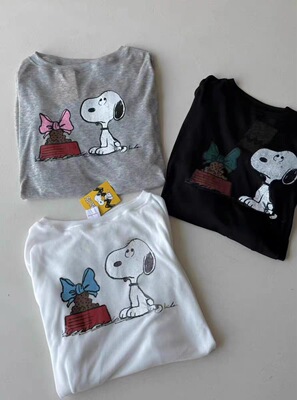 现货TARA BY MOTION韩国东大门2025新款史努比印花薄款长袖T恤女