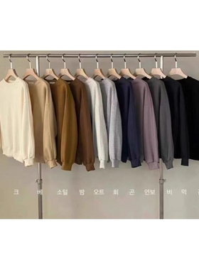 现货lakeside韩国东大门2025新款圆领加绒套装加绒长袖T素色卫衣