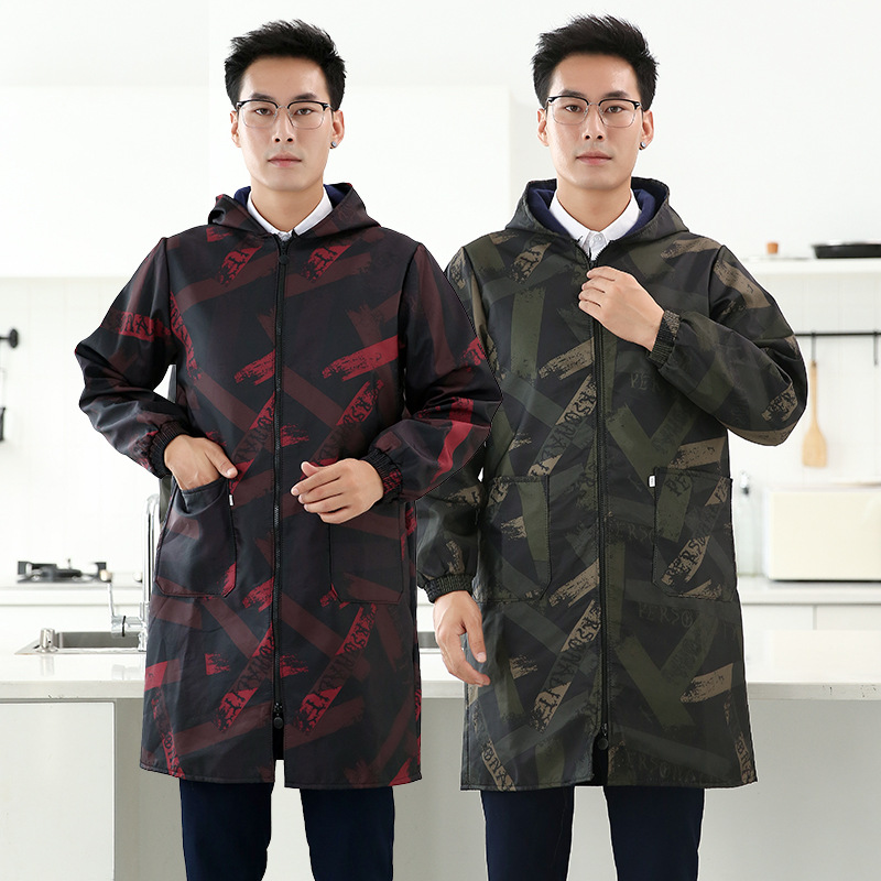 4XL野外工作干活米迷彩薄外套溥褂子加绒罩工作服防水油厚围裙 冬