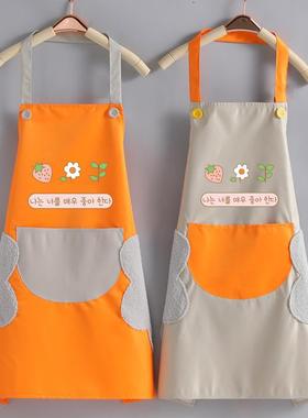 橙色亮眼吸睛网红款围兜兜围裙防水时尚韩版防油罩衣韩式围腰女nv