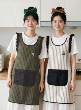 姐妹闺蜜一起做家务围群 时尚棉布防污家用厨房做饭围腰 透气围裙