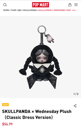 SP限定SKULLPANDA x Wednesday星期三毛绒公仔 经典连衣裙版