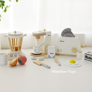 儿童韩式过家家木制玩具小家电组合咖啡机搅拌机面包机榨汁机玩LB