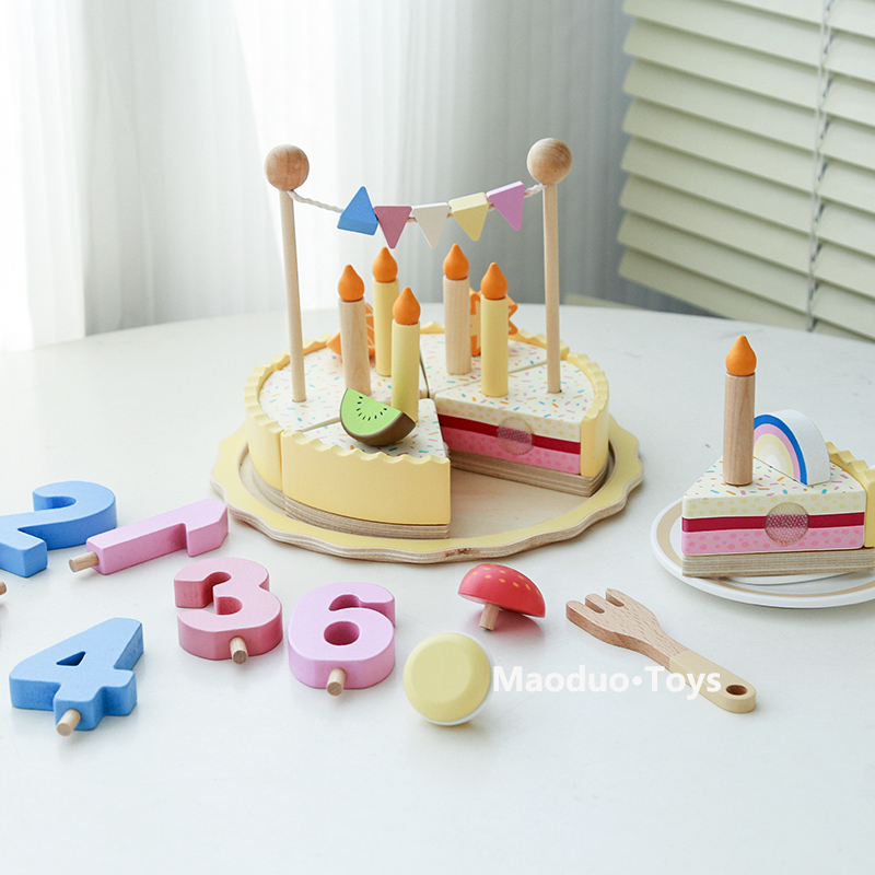 女孩木制生日礼物仿真蛋糕幼儿童木质切切乐过家家厨房小公主玩具
