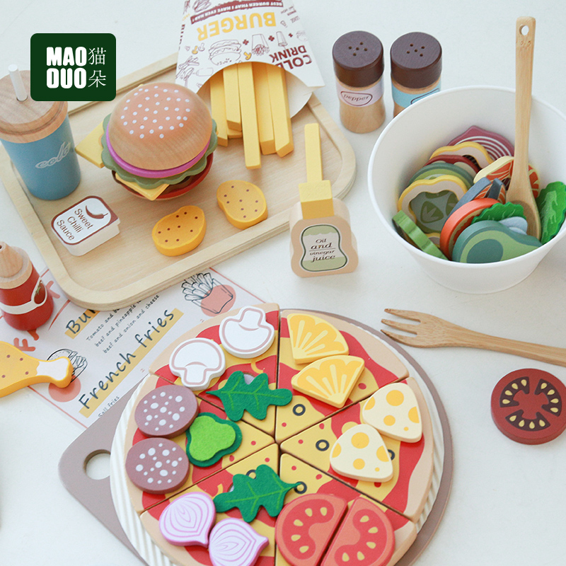 儿童过家家仿真披萨水果蔬菜切切乐厨房玩具幼儿园生日礼物木制KB