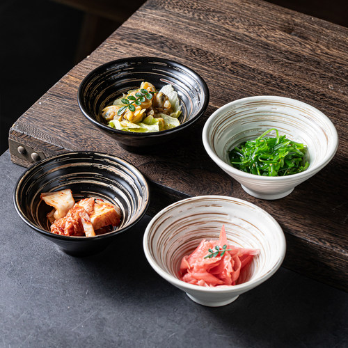 釉下彩黑色白色米饭碗甜品碗雪糕碗喇叭碗小饭碗汤碗日式复古酒碗