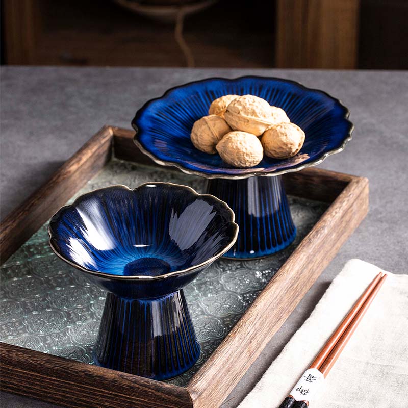 精致点心盘糕点盘高脚小果碟托盘展示台陶瓷水果盘碗干果供盘