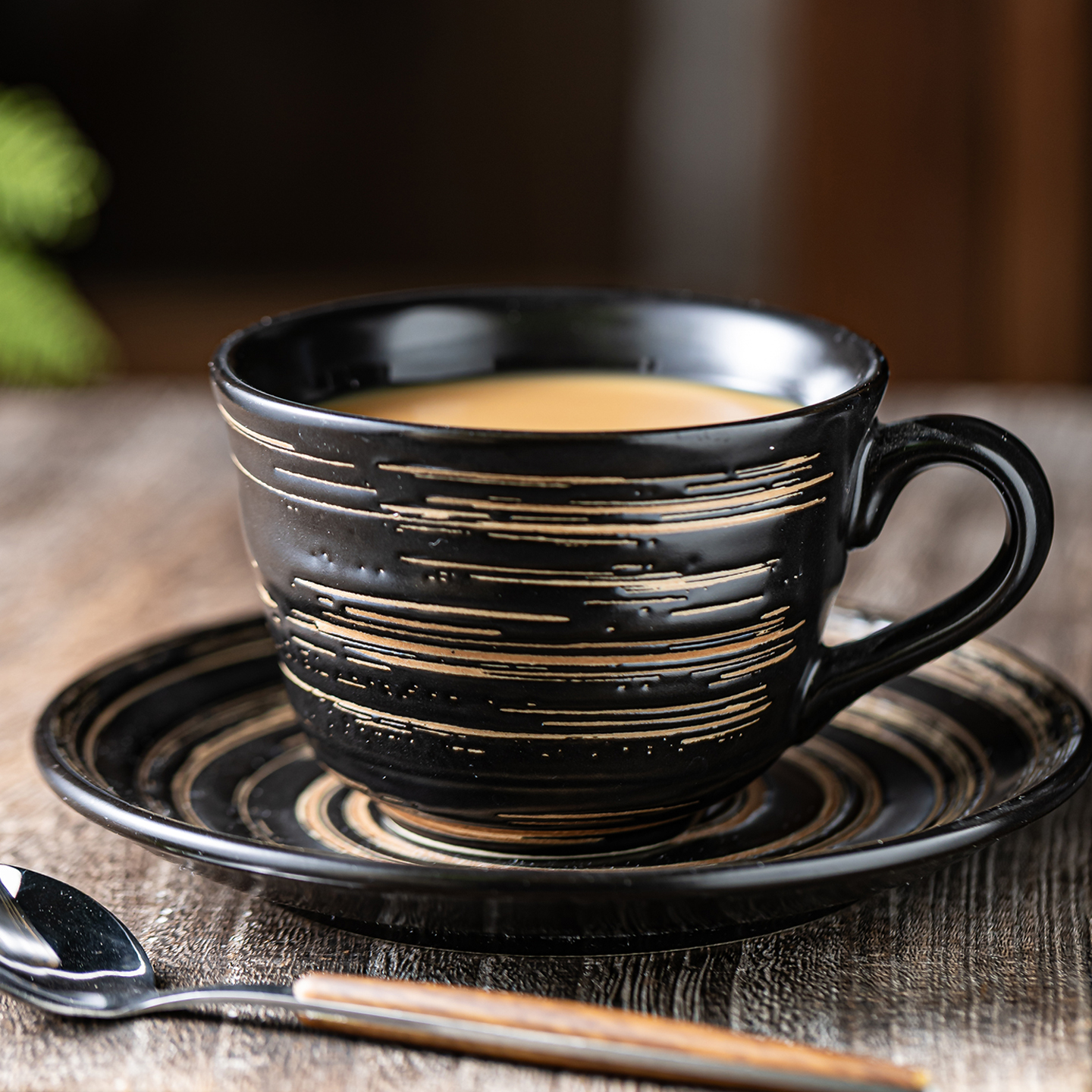 拉丝咖啡杯碟套装商用高颜值精致复古陶瓷杯女生下午茶水杯子家用