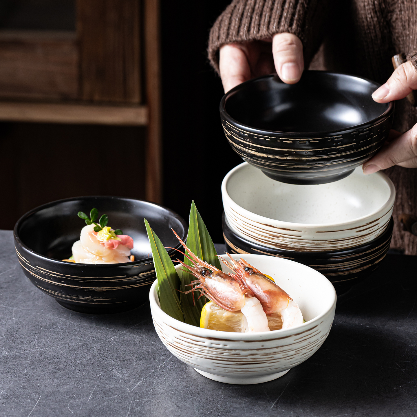 拉丝系列陶瓷米饭碗吃饭碗家用创意个人陶瓷碗汤碗调料碗酱料小碗